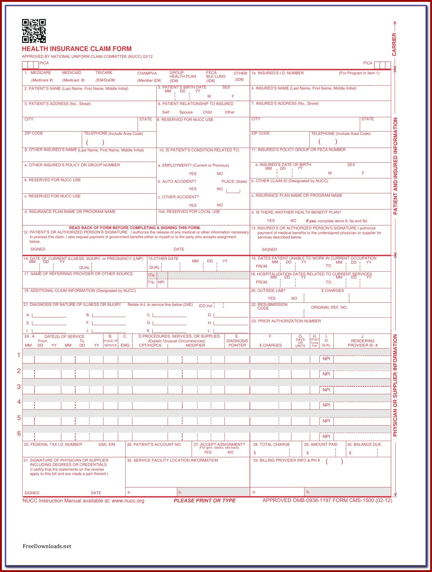 1500 Insurance Claim Form Instructions