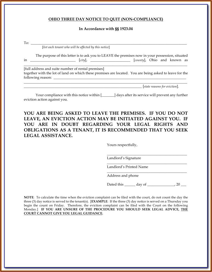 3 Day Eviction Notice Template Ohio