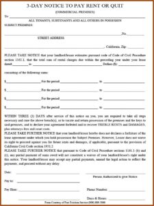 3 Day Pay Or Quit Notice Template