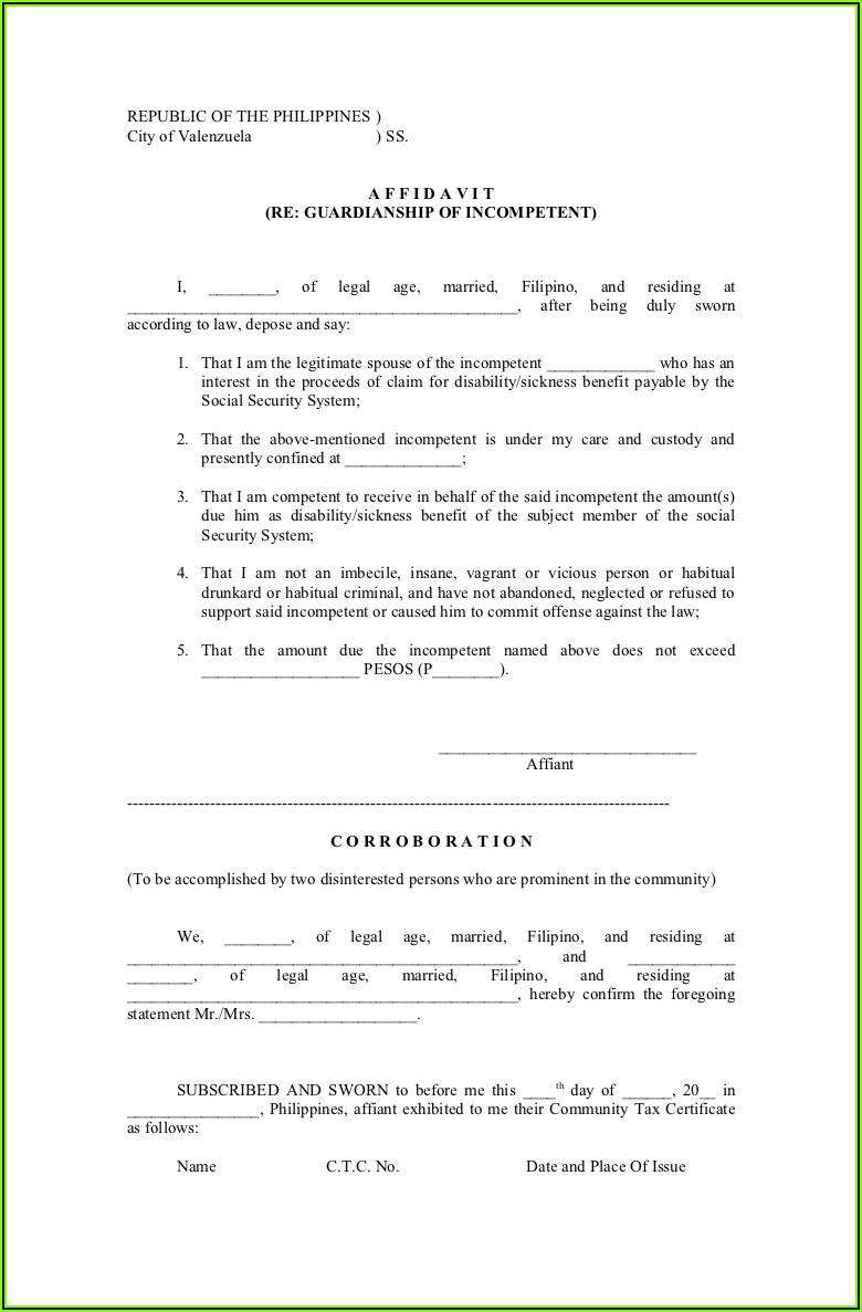 Affidavit Of Guardianship Philippine Legal Forms