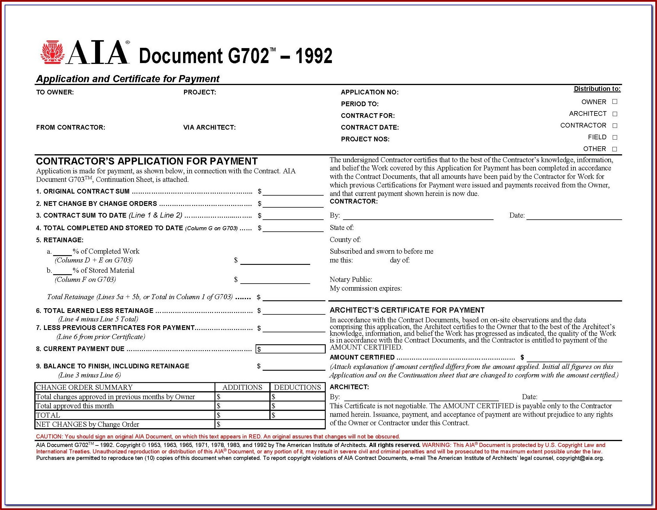 Aia Form G703 Fillable Pdf
