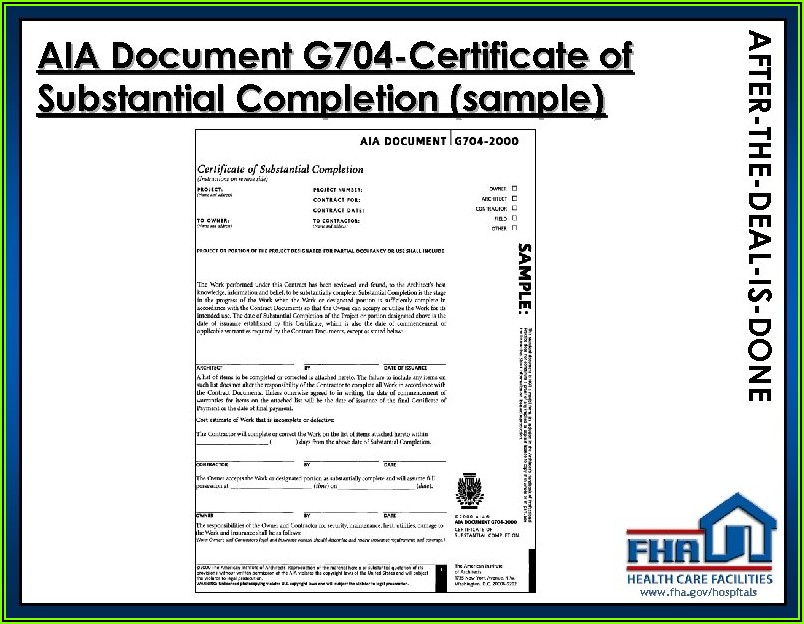 Aia Form G704 Certificate Of Substantial Completion
