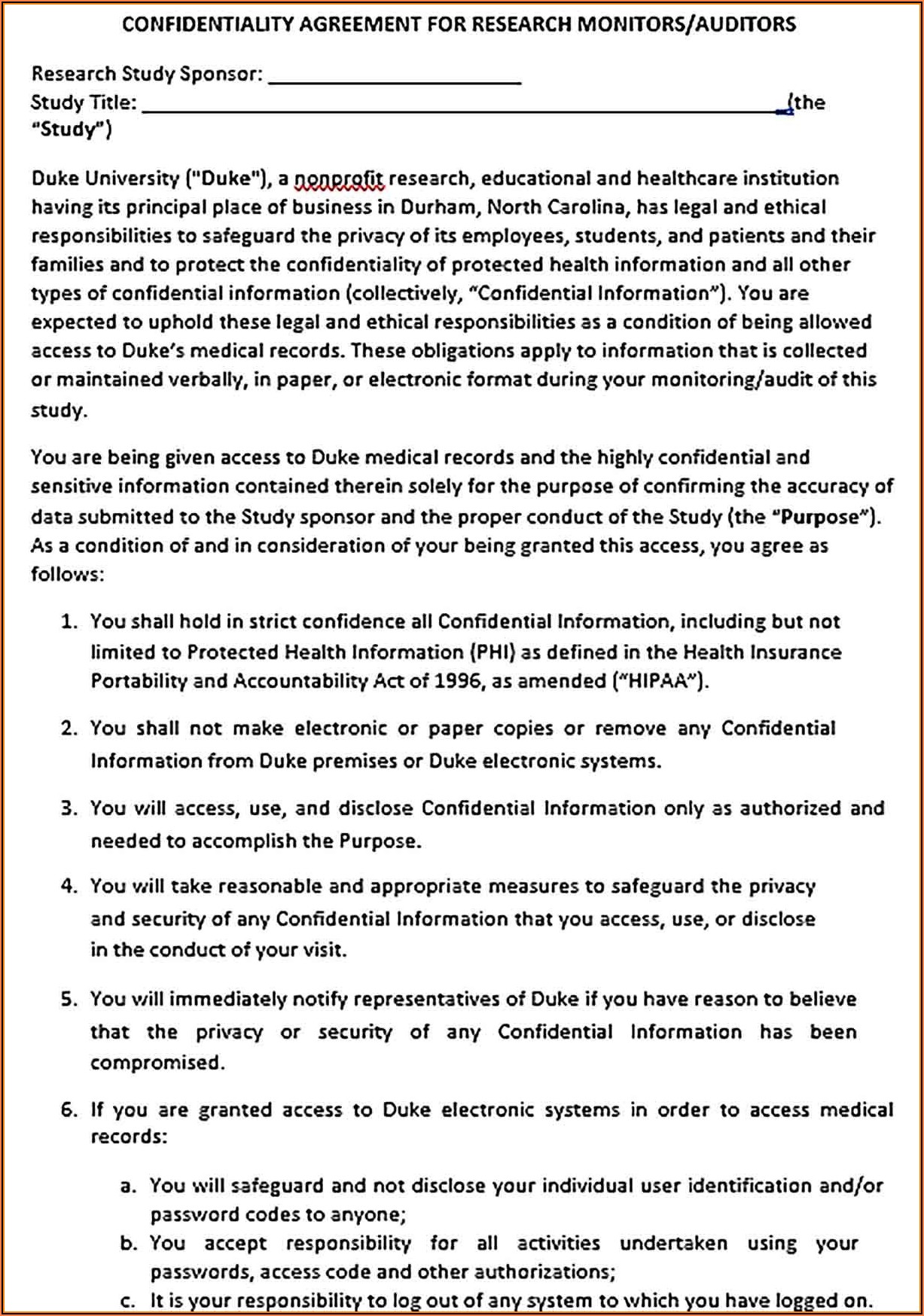 Audit Confidentiality Agreement Template
