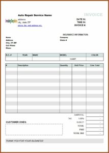 Auto Repair Shop Invoice Template Pdf
