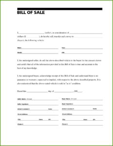 Bill Of Sale Form For Rv