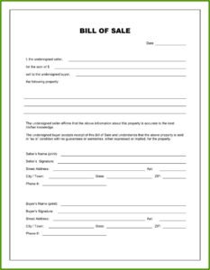 Bill Of Sale Form For Rv Trailer
