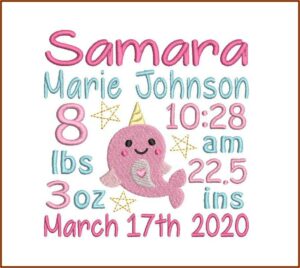 Birth Announcement Embroidery Design Template