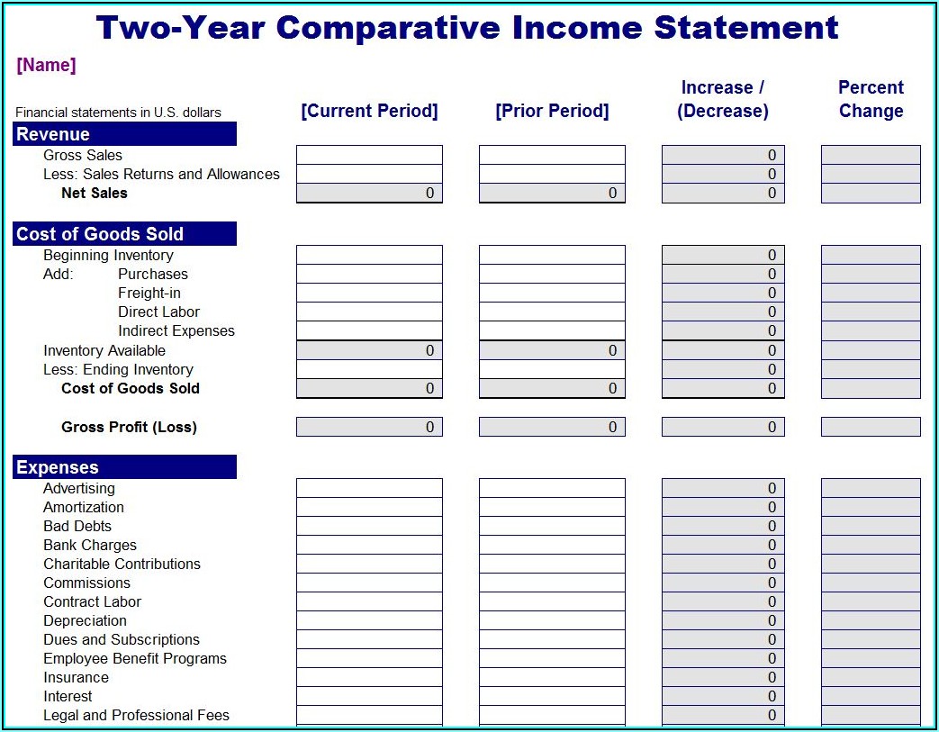 Blank Income Statement Template Excel