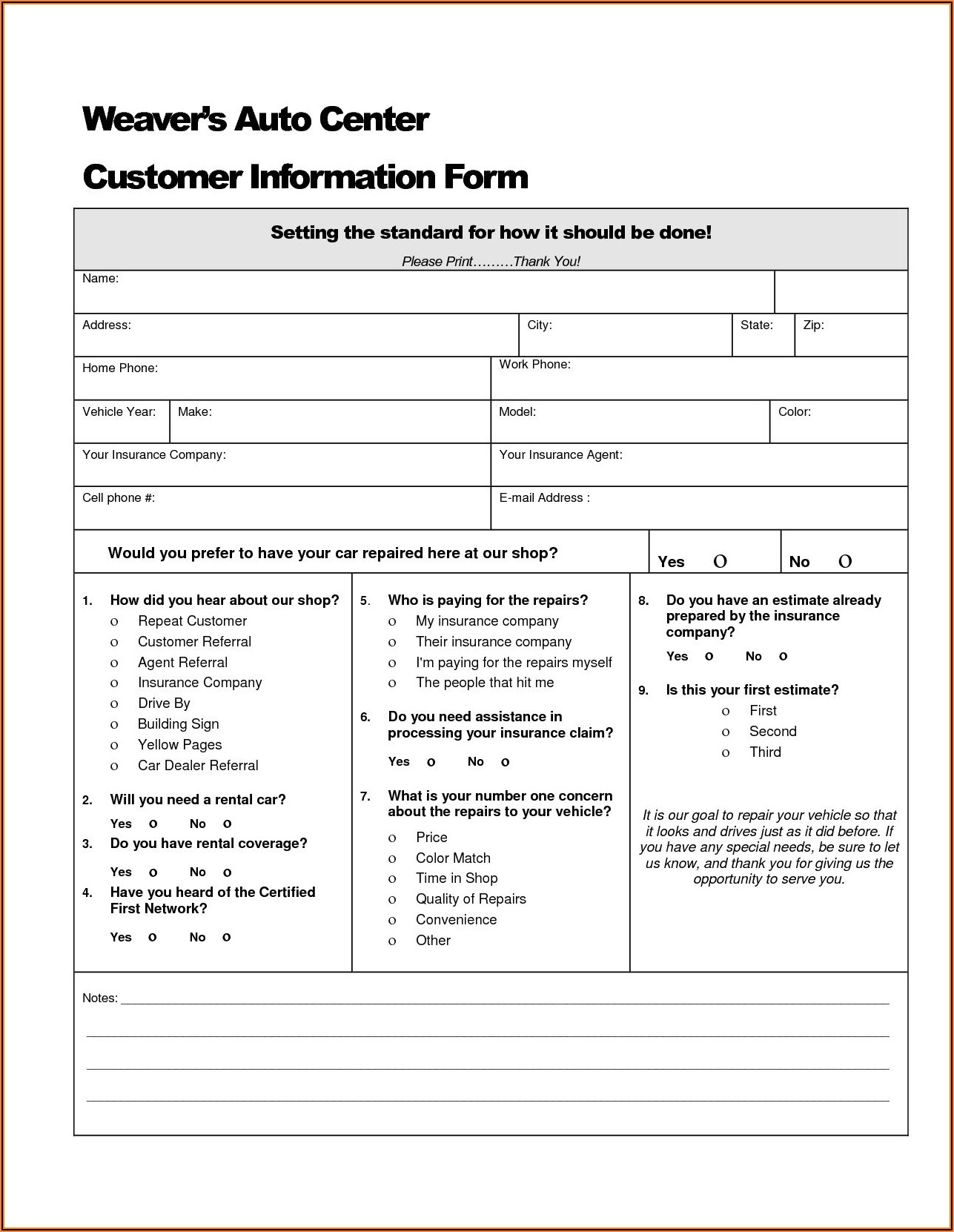 Body Shop Repair Invoice Template