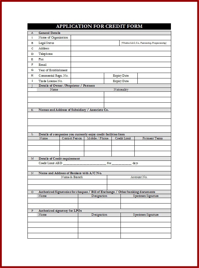Business Credit Application Form Template Free Australia