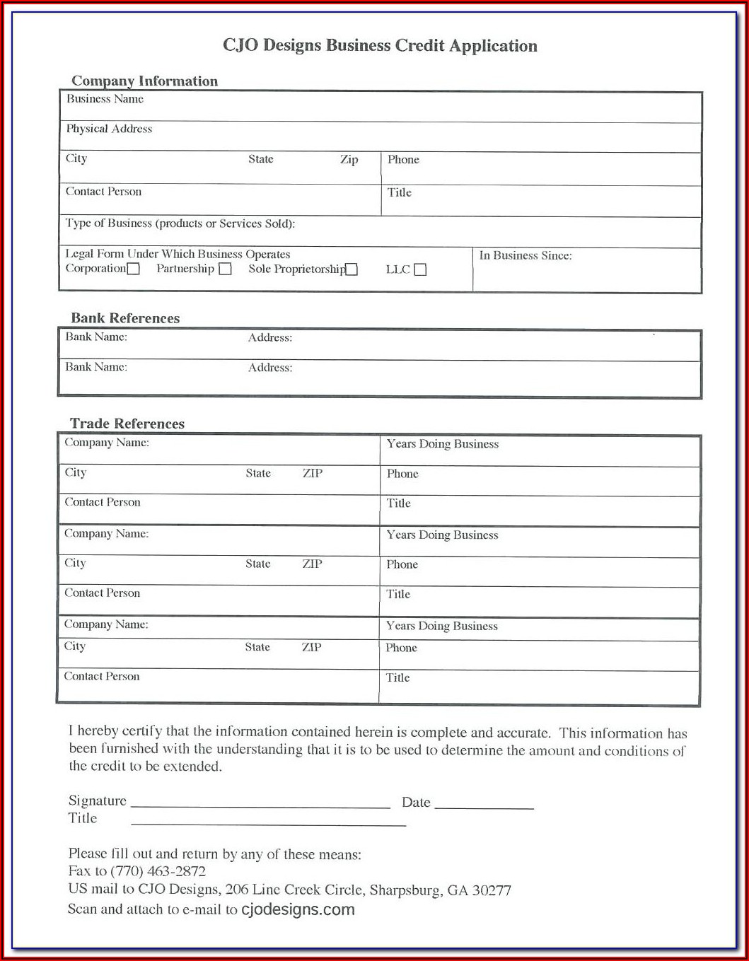 Business Credit Application Form Template Free Uk