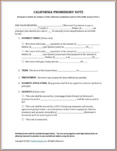 California Promissory Note Template Free