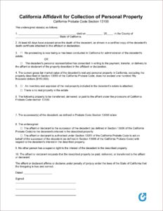 California Small Estate Affidavit Form 2020