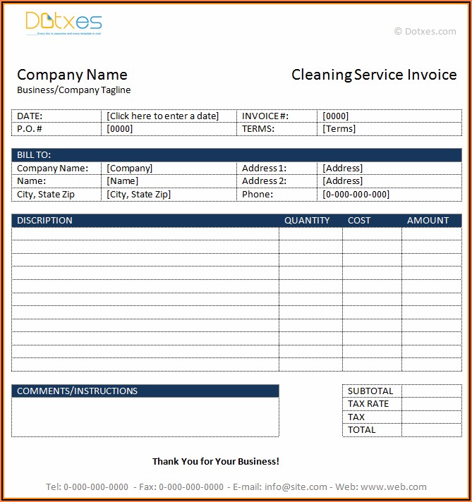 Cleaning Service Invoice Template Free