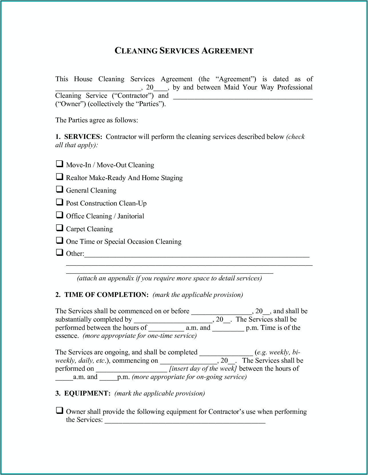 Commercial Janitorial Contract Templates