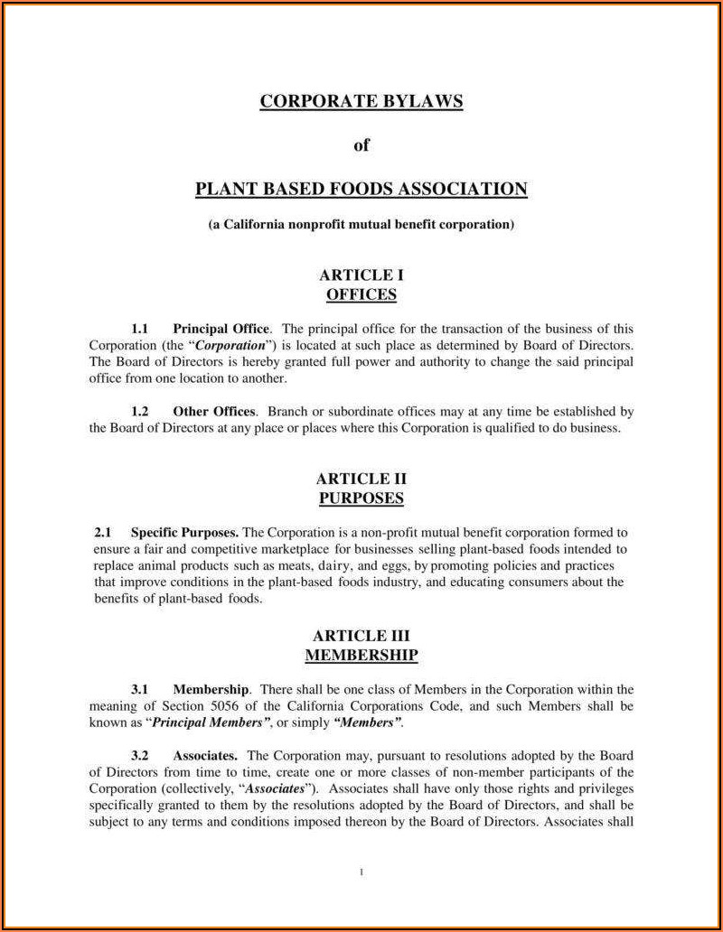 Company Bylaws Template Free
