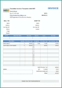 Contractor Invoice Template Canada