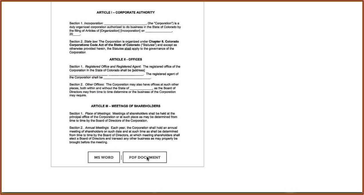 Corporate Bylaws Template Free
