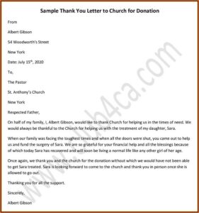 Donation Thank You Letter Template For Church