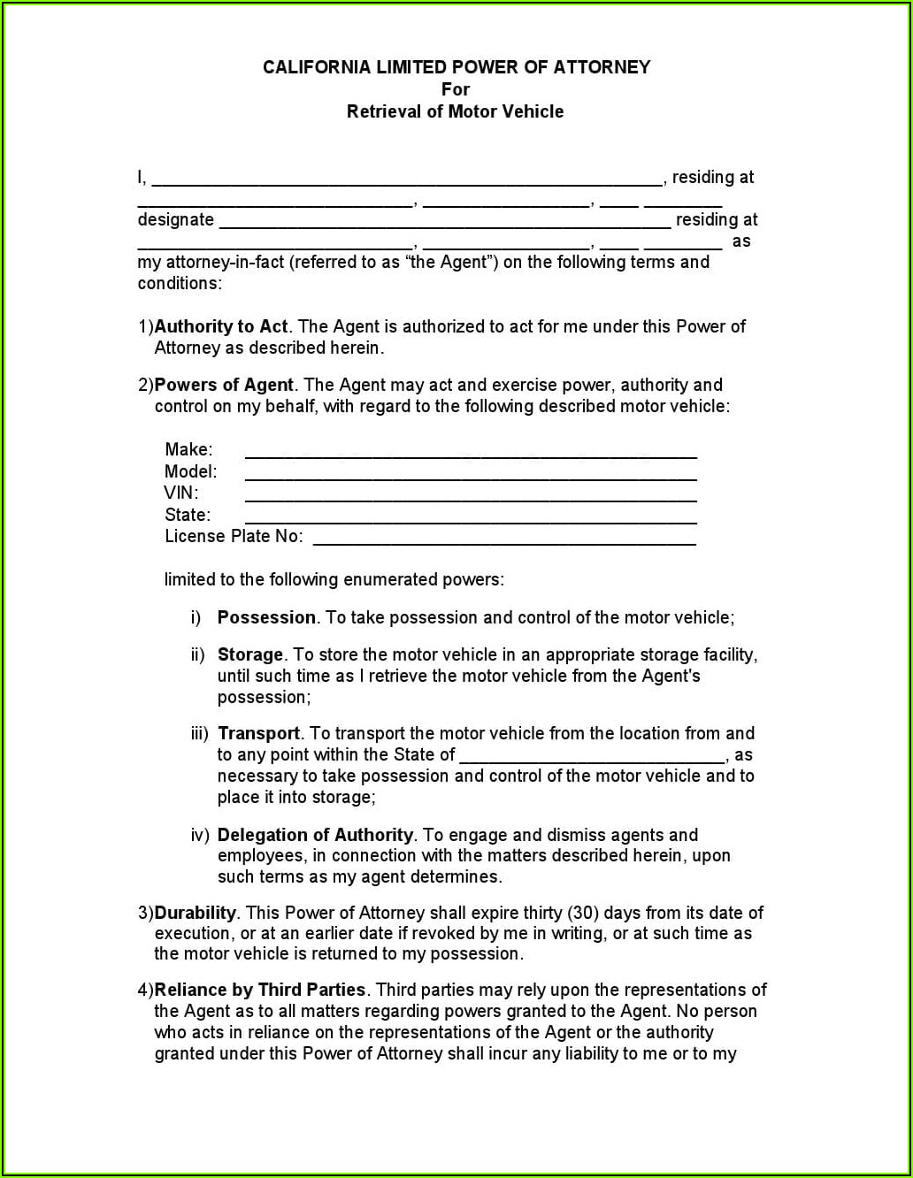 Durable Power Of Attorney Form California Free Download