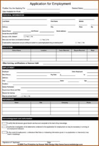 Employment Applications Printable Template