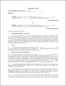 Equipment Lease Agreement Template Canada