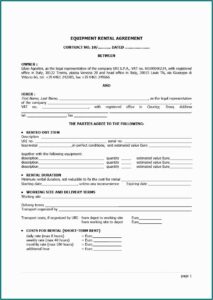 Equipment Rental Agreements Templates Free