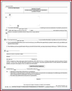 Eviction Notice Form Michigan