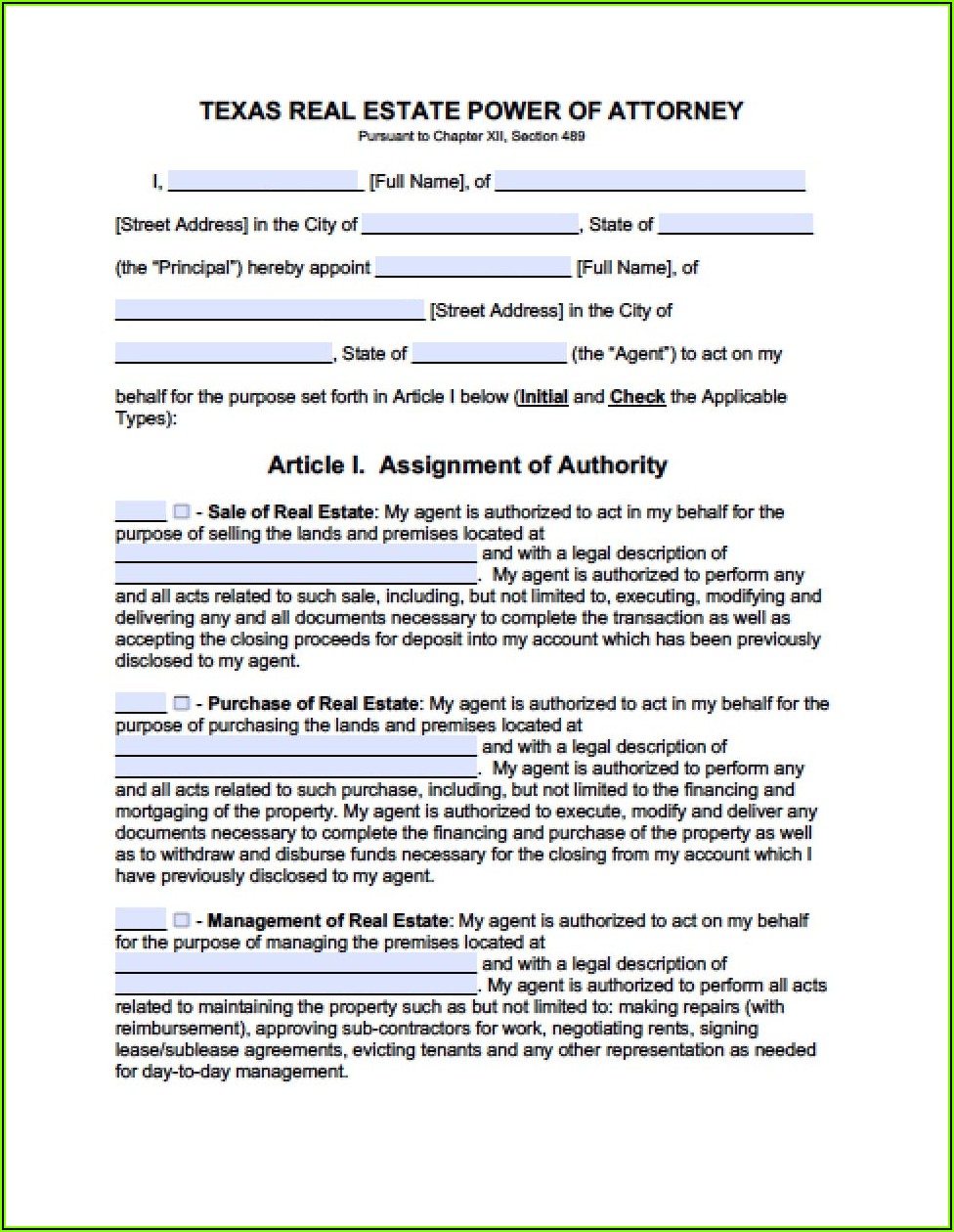 Fillable Power Of Attorney Form