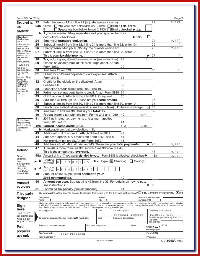 Form 1040a 2014 Instructions