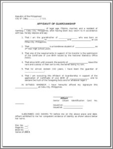 Free Affidavit Of Guardianship Form
