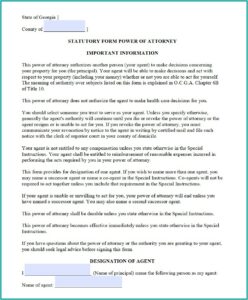 Free Blank Power Of Attorney Form Georgia