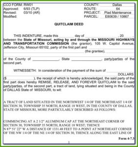 Free Blank Quit Claim Deed Form Missouri