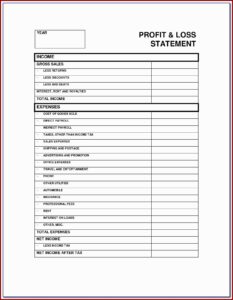 Free Fillable Profit And Loss Statement Template