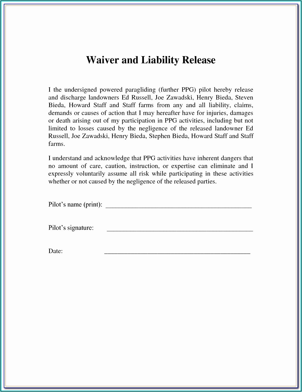 Free Liability Waiver Template