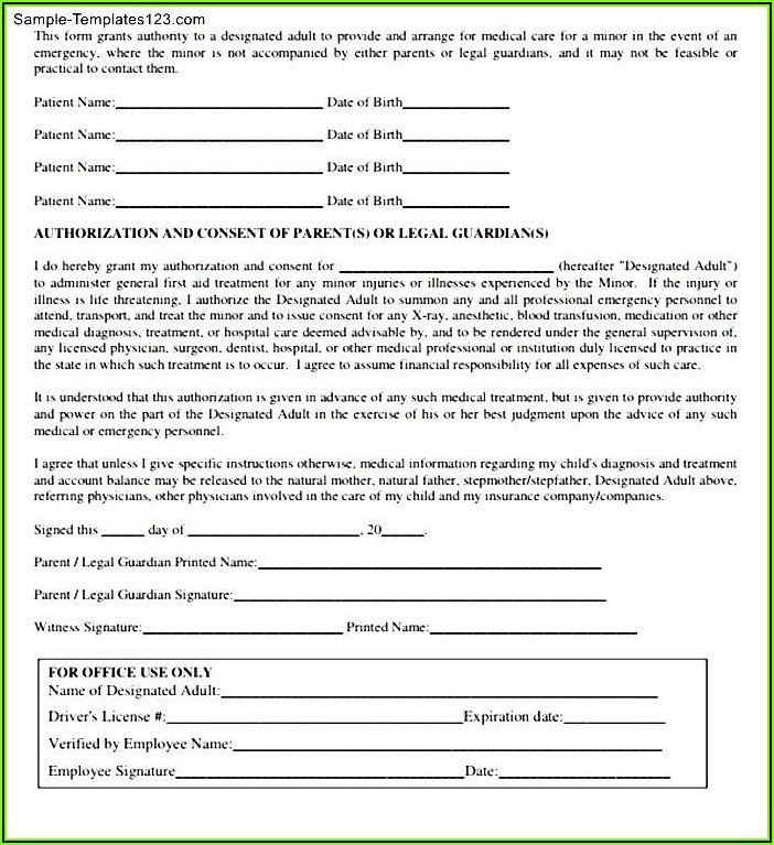 Free Medical Authorization Form For Minor Child
