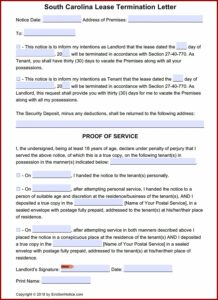Free South Carolina Notice To Vacate Form