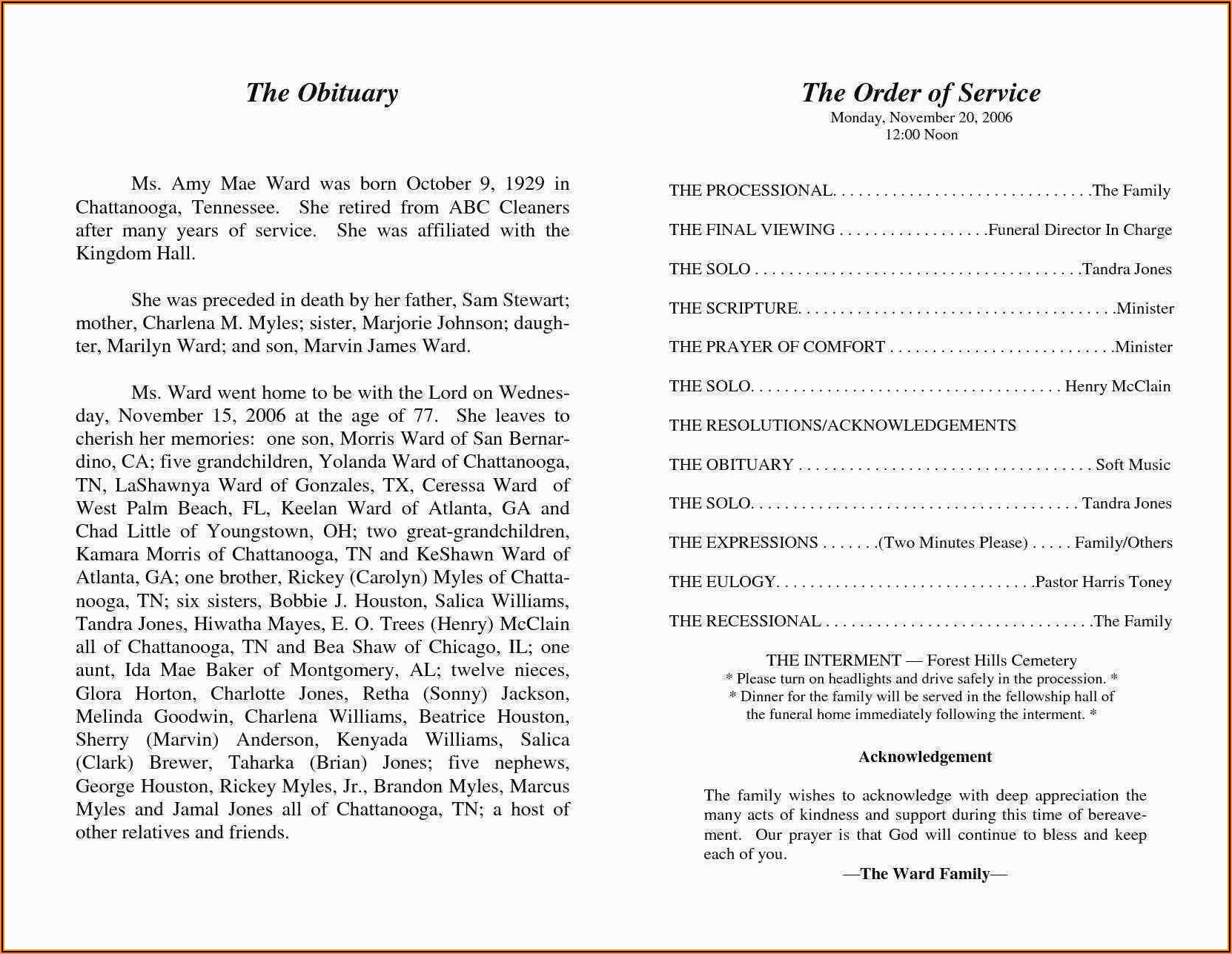 Funeral Programs Templates Free Download