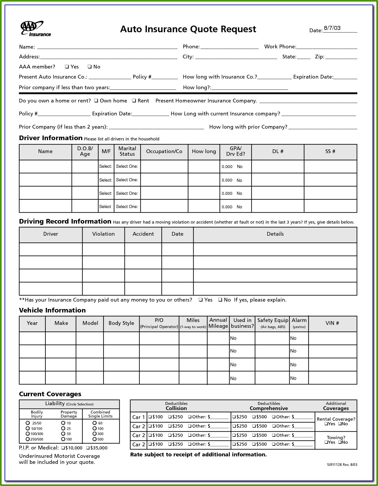 Home Insurance Quote Form Template