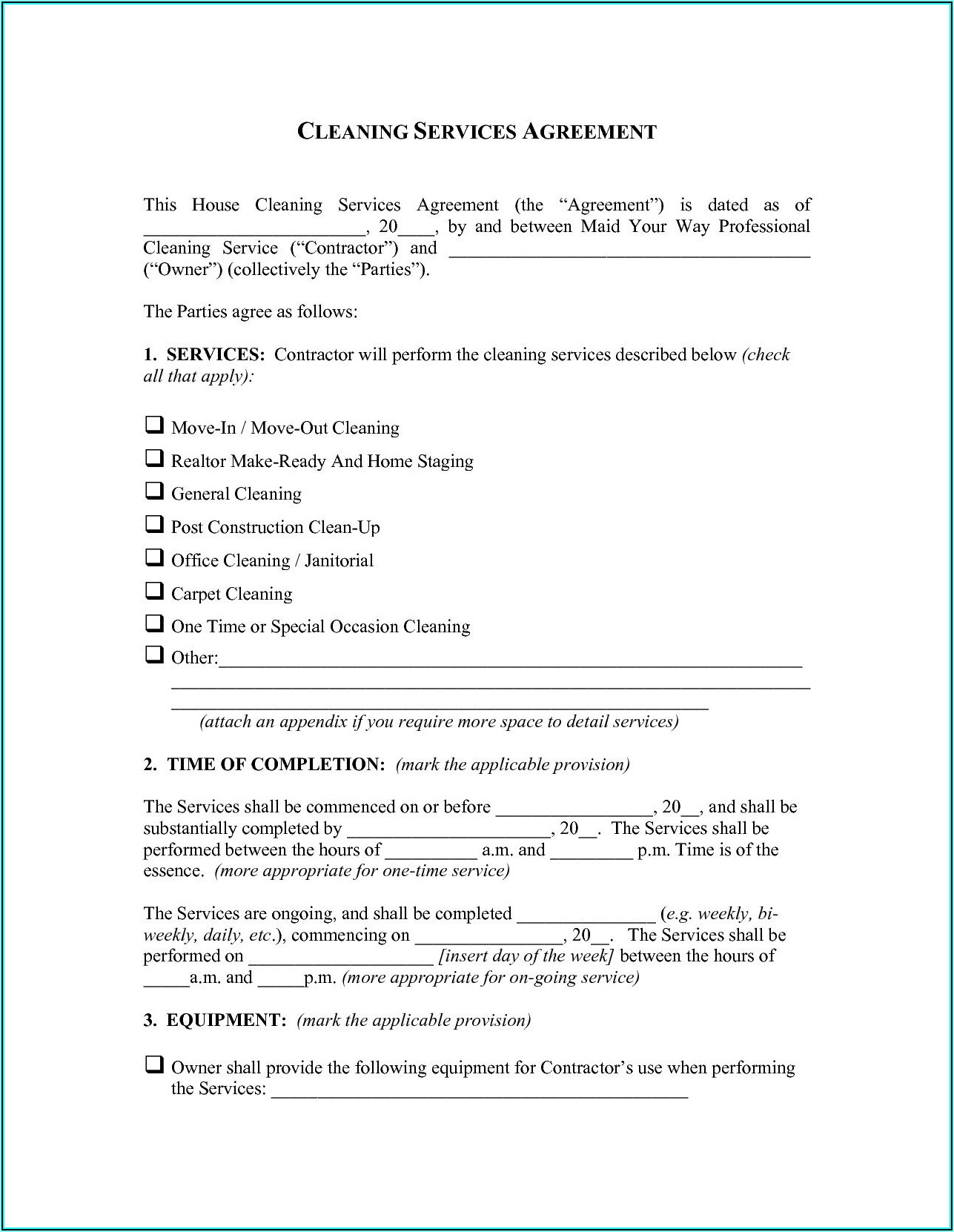 House Cleaning Contract Template Uk