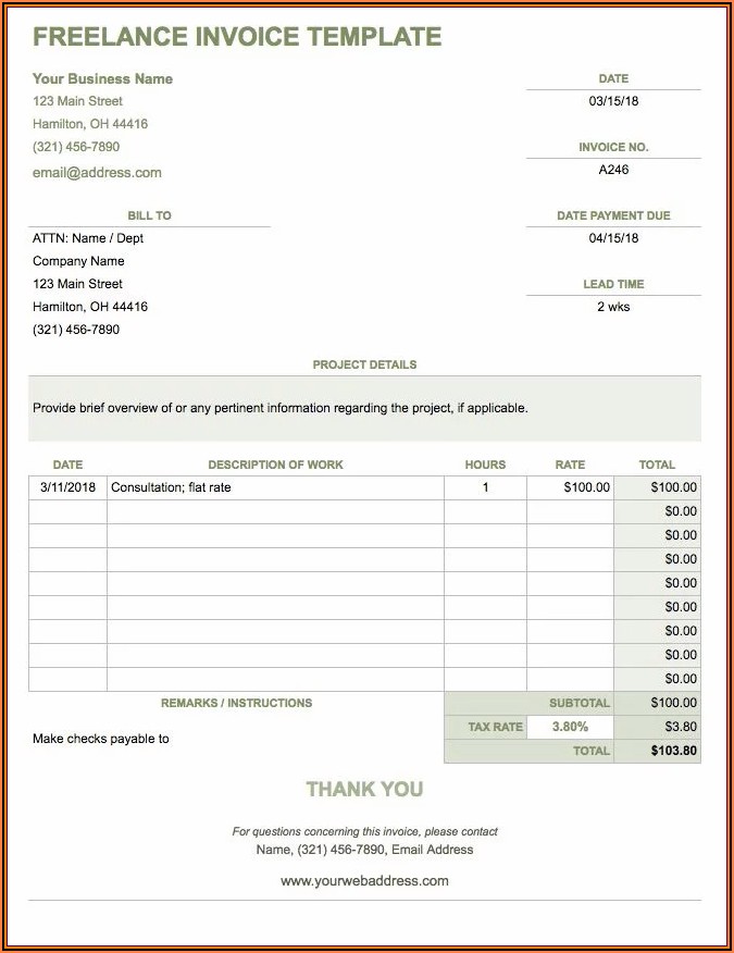 Independent Contractor Invoice Template Google Docs