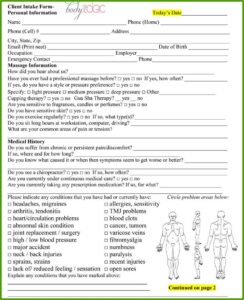 Intake Form Massage Therapy