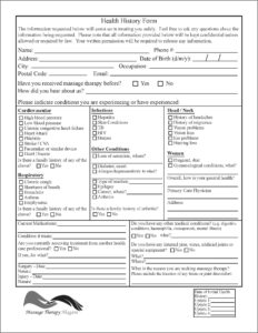 Intake Form Massage Therapy Template
