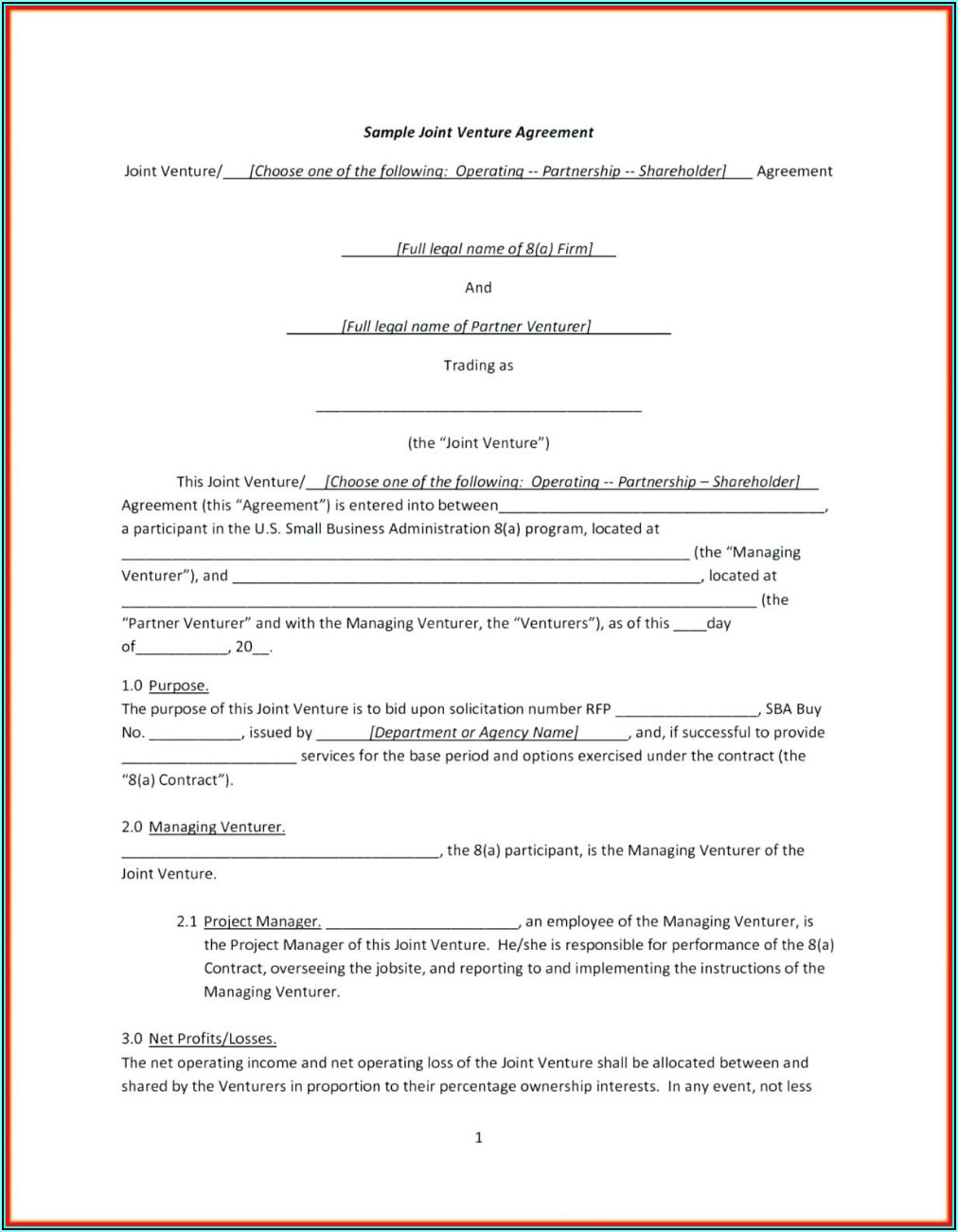 Joint Tenancy Agreement Template Free