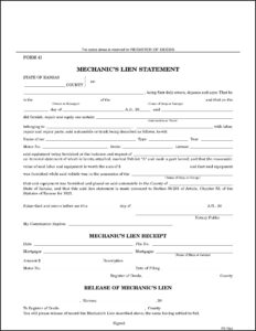 Kansas Mechanic's Lien Release Form