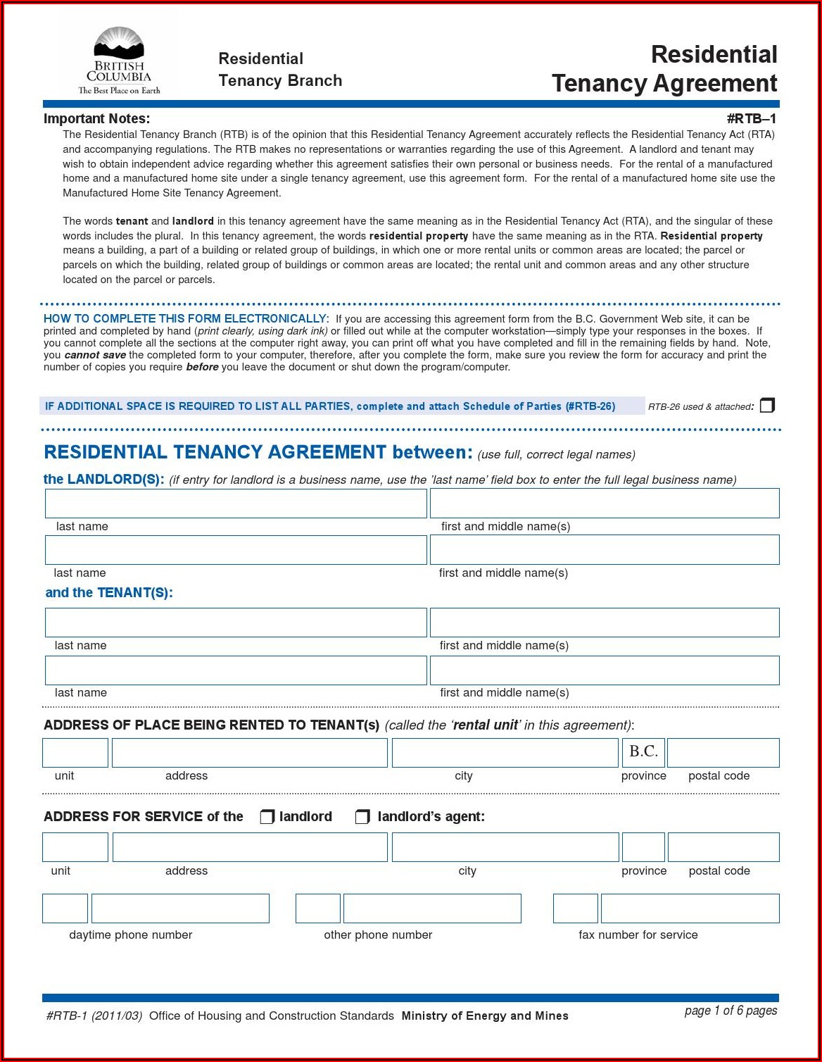 Landlord Tenancy Forms Bc