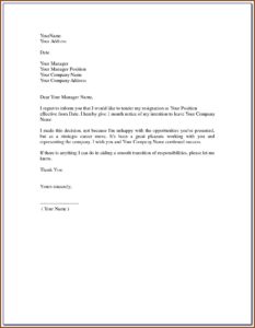 Letter Of Resignation Template Free Download