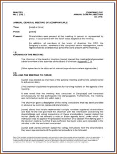 Minutes Of Shareholders Meeting Template