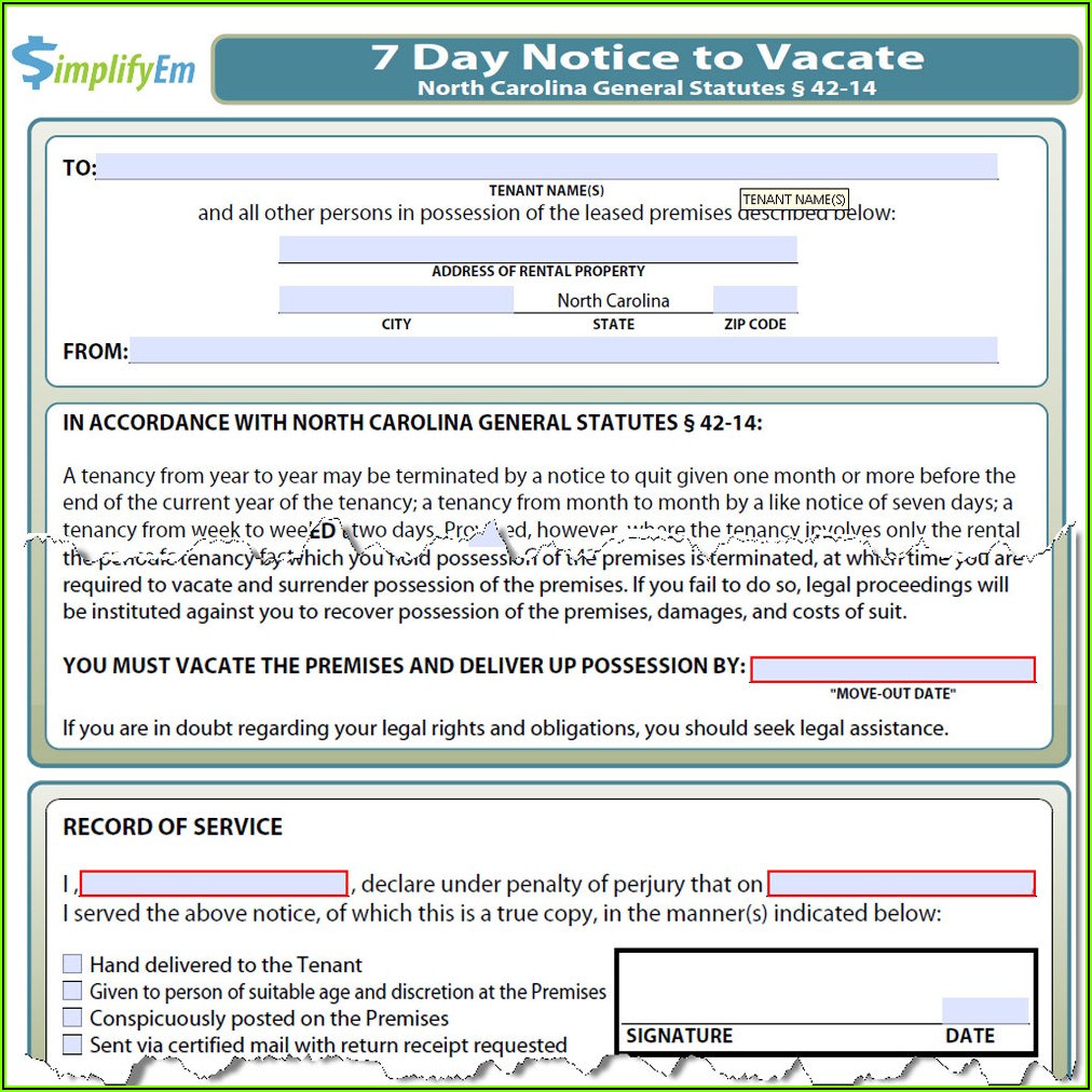 Nc Tenant Eviction Forms