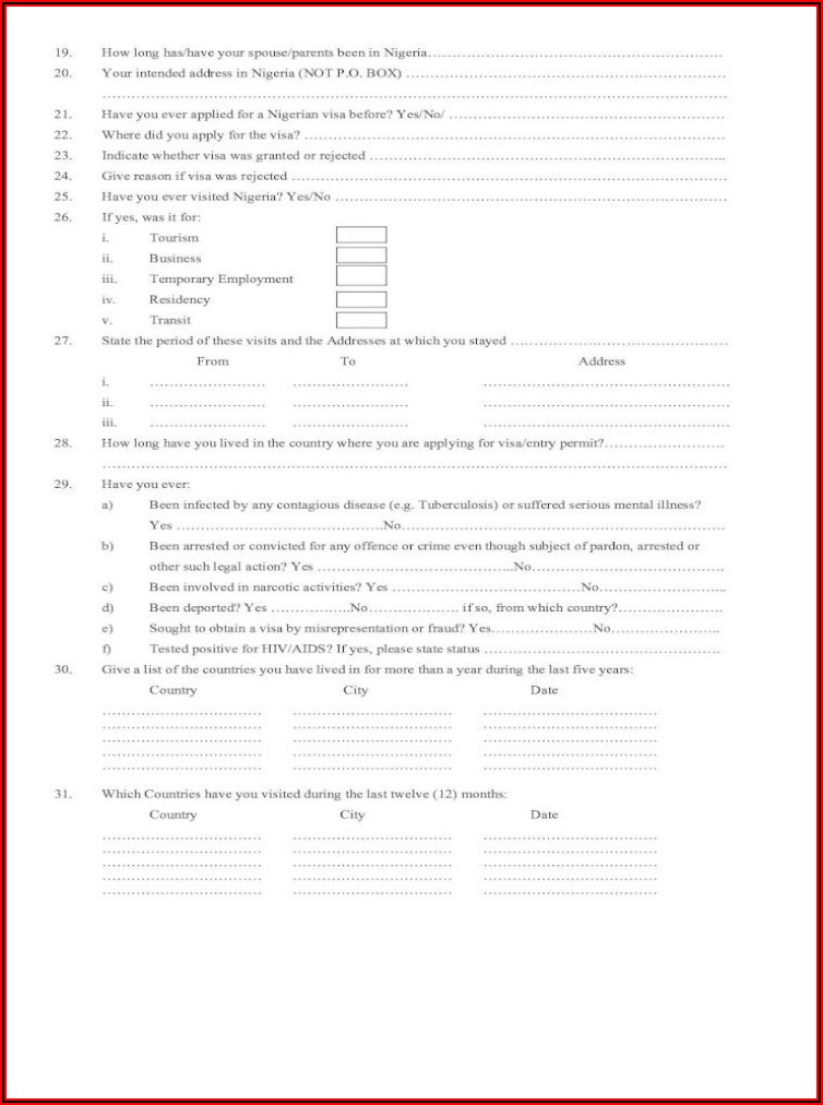 Nigeria Visa Application Form